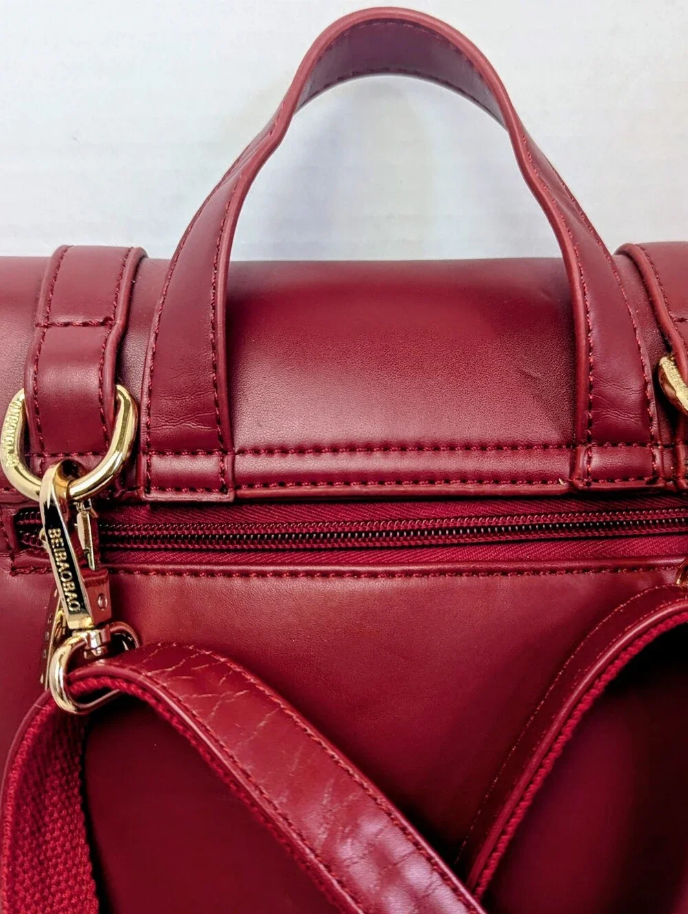 Beibaobao Burgundy Retro Faux Leather Backpack Purse 11 X 11 X 4